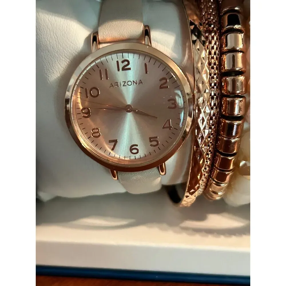 Arizona Jean Co Pink Watch & Stacking Bracelet Set New Battery Gift Box